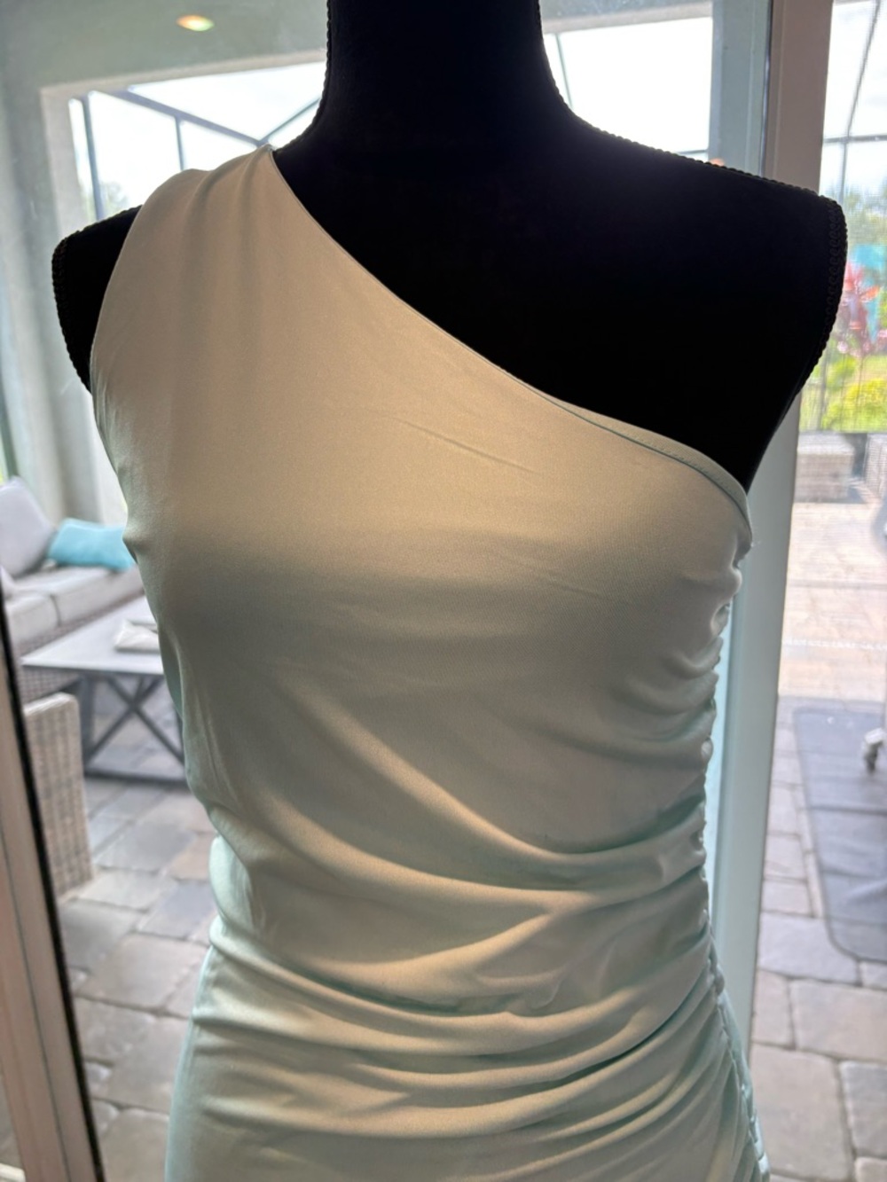 Mint Green Ruched Midi Dress - Women sz Large - Picture 2 of 6